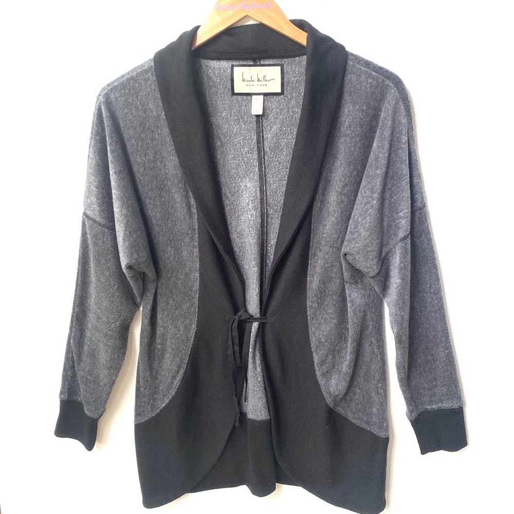 Nicole Miller open front Long-sleeve black &‎ gray cardigan, Size M
